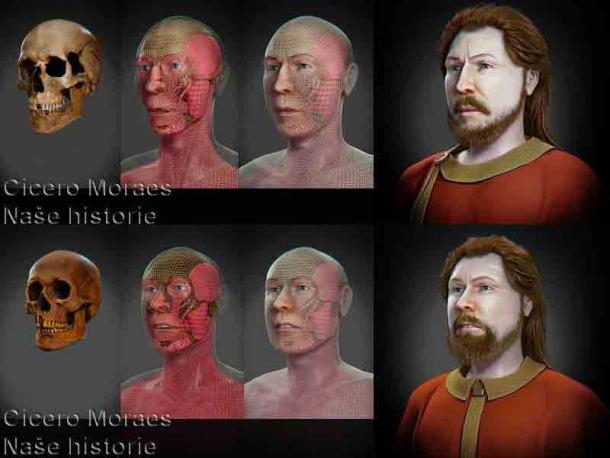 Facial reconstruction process of Spytihnĕv I and Vratislav I, the Slavic warriors who faces have been forensically reconstructed using DNA samples. (Cisero Moraes / Naše historie z. s.)