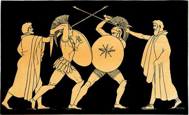 Hector and Ajax being separated by Talthybius, a Greek herald, and Idaeus, a Trojan herald. (Public domain)