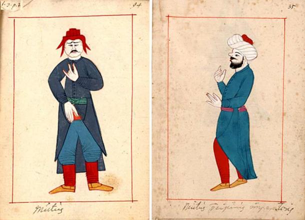 Ottoman mutes speaking their sign language. (Ralamb Costume Book, 1657 / Public Domain)