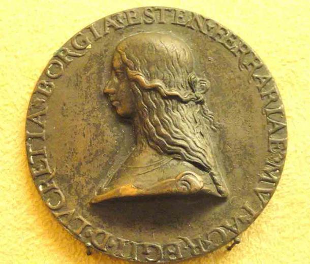 Lucrezia Borgia, sister of Cesare and daughter of Pope Alexander IV as depicted on a Roman coin from 1502 AD. (Unidentified medallist / CC0)