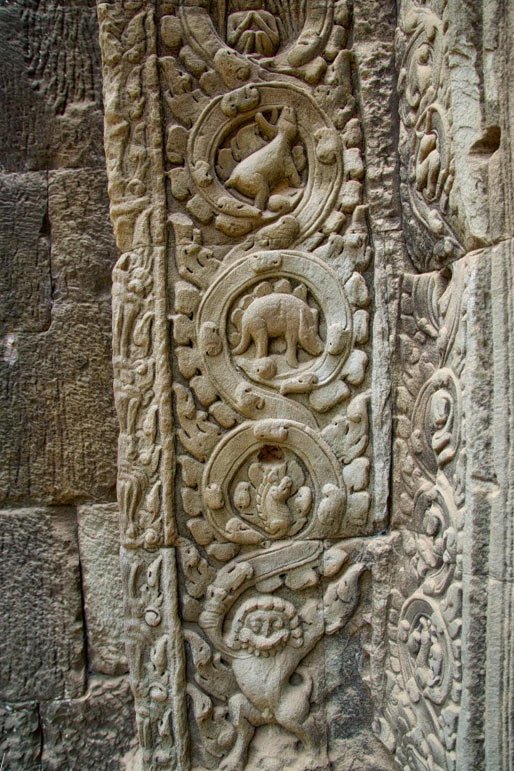The Ta Prohm ‘dinosaur’ amongst other carvings.
