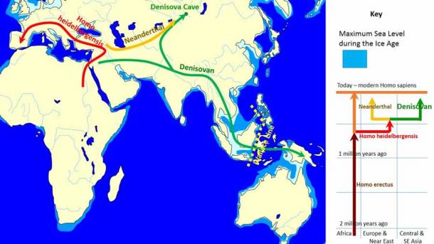 The spread and evolution of Denisovans from Africa to Indonesia and then somehow, according to the latest research, on to the Pacific Islands. (John D. Croft at English Wikipedia / CC BY-SA 3.0)