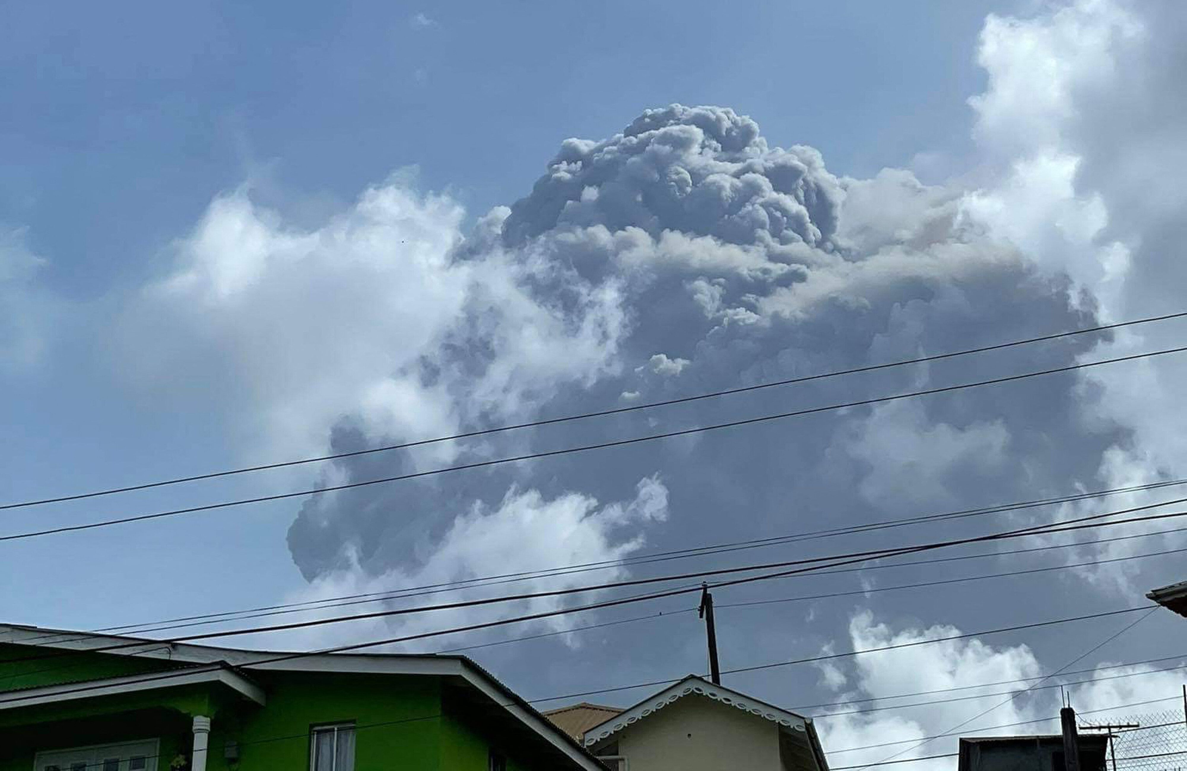 This April 9, 2021, image courtesy Zen Punnett shows the eruption of La Soufriere Volcano from Rillan Hill in St. Vincent.&nb