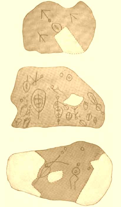 Track Rock Gap sketches by James Mooney from 1889. The dashed lines indicate portions of the rock which have been removed by relic hunters. (James Mooney / Public domain)