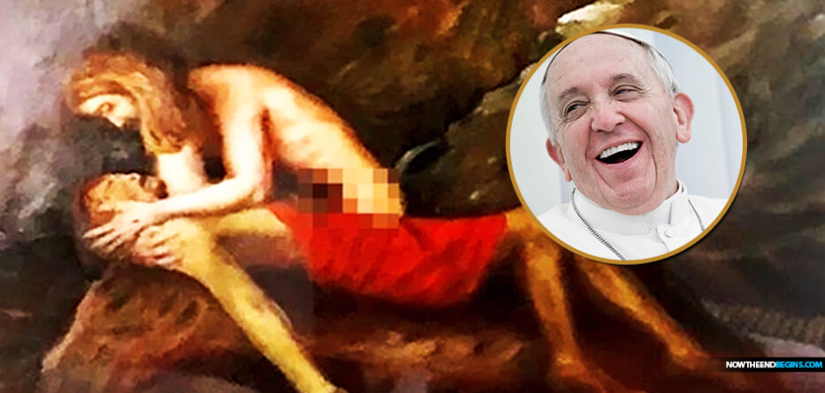pope francis hangs blasphemous image of a ‘nude jesus’ caressing judas behind his desk at the vatican