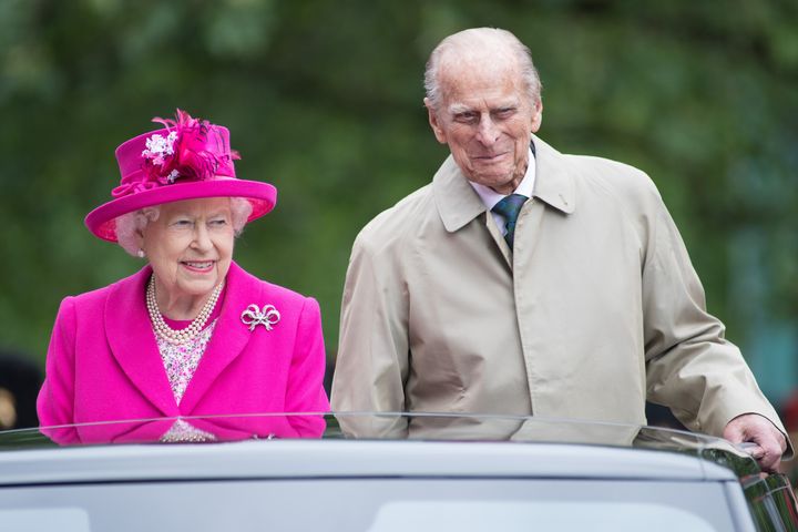 Queen Elizabeth and the Duke of Edinburgh during "The Patron's Lunch" celebrations for the Queen's 90th birthday on June 12, 