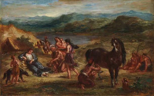 A depiction of the Roman poet Ovid among the Scythians and their horses. (Eugène Delacroix / Public domain)