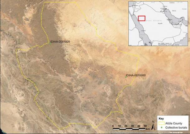 Location of the burial sites discovered, one of which contained the Saudi Arabian dog remains under investigation. (Thomas, H. et. al / Journal of Field Archaeology)