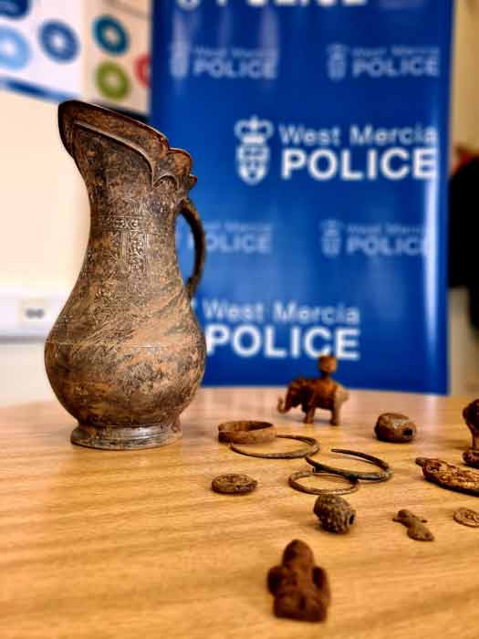 Some of the objects from the stolen treasure that was uncovered in a field in Worcestershire, England. (West Mercia Police)