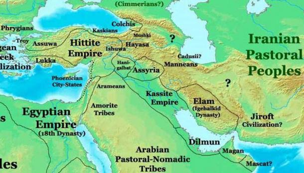 The Middle East in 1300 BC. The Kaskians lived in the mountains bordering the Black Sea, to the north east of the Hittite empire