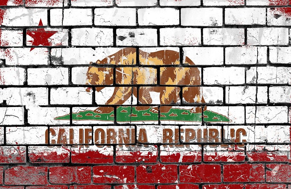 California, Flag, Brick Wall, Grunge