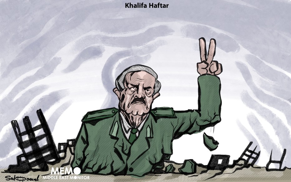 Libyan Field Marshal Khalifa Haftar has declared a ceasefire in his conflict during the holy month of #Ramadan. Will it last? - Cartoon [Sabaaneh/MiddleEastMonitor]