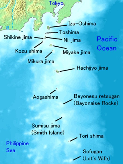 Map of the Izu Islands, centre of the Devil's Sea legend 