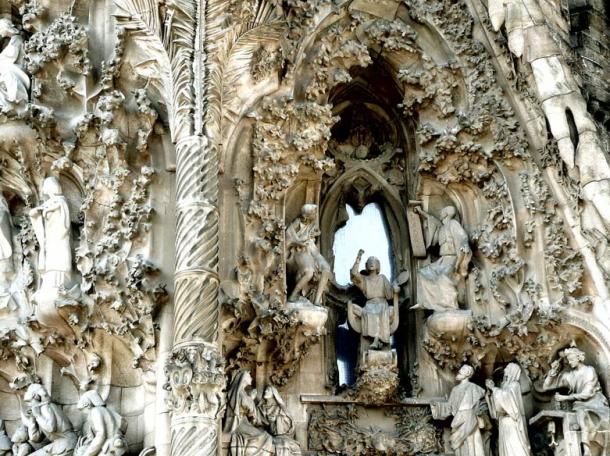 The nativity facade of the Sagrada Familia church designed by Antoni Gaudi