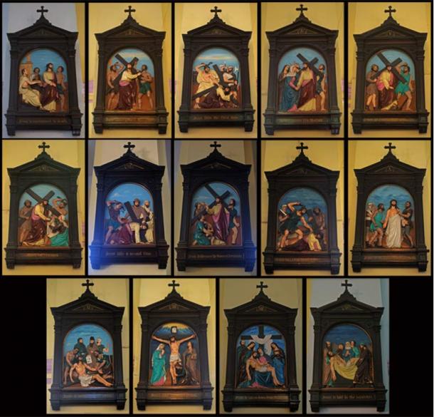 Artist’s depiction of the fourteen stations of the cross, Portuguese Church, Kolkata