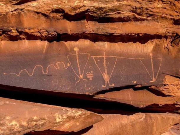 A panel of the "Birthing Rock" rock art in Moab, Utah, prior to its defacement with racist and obscene carvings. (I.M. Stile/CC BY-NC 2.0)