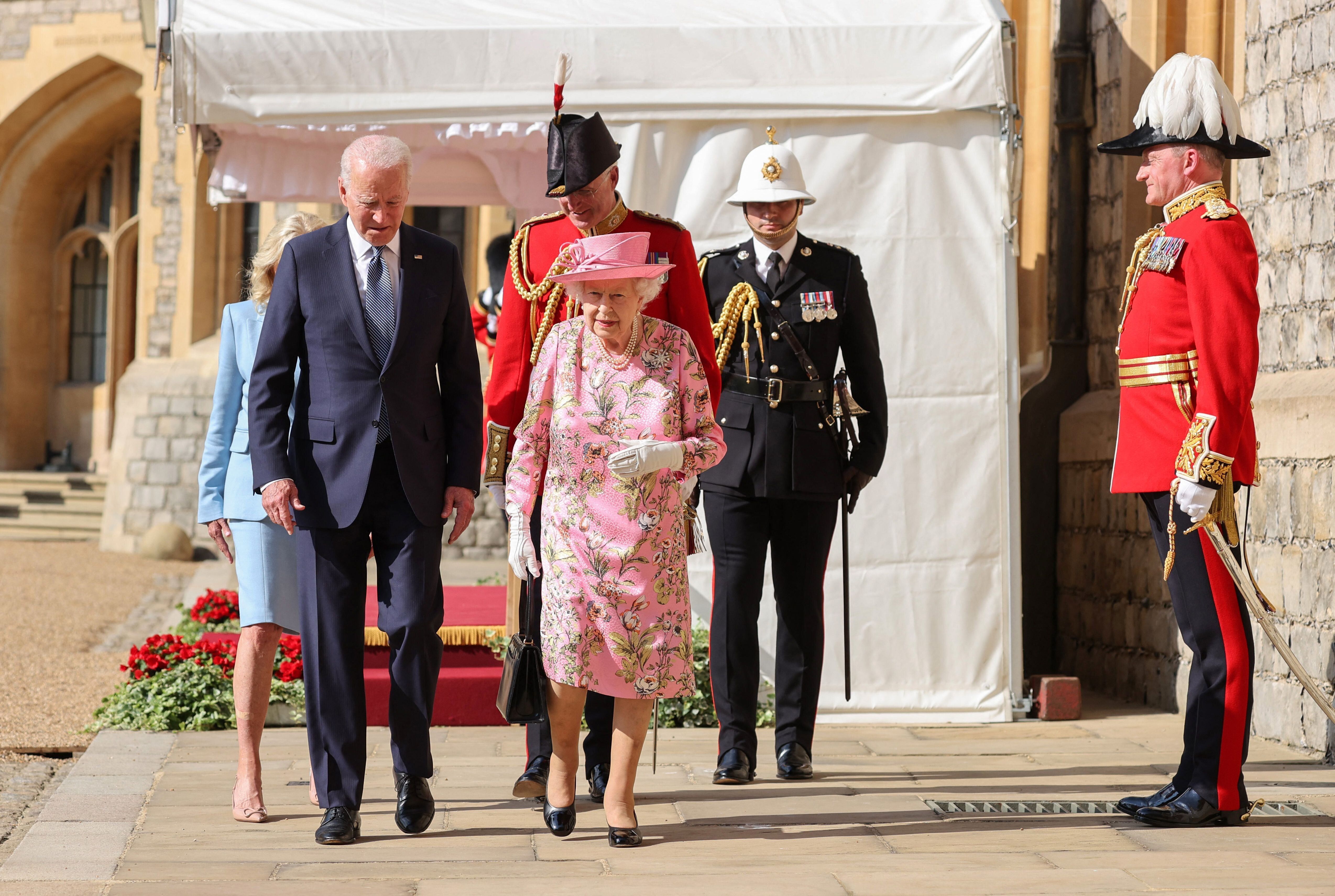 Biden speaks with Queen Elizabeth II during Sunday's visit,, which will include tea.