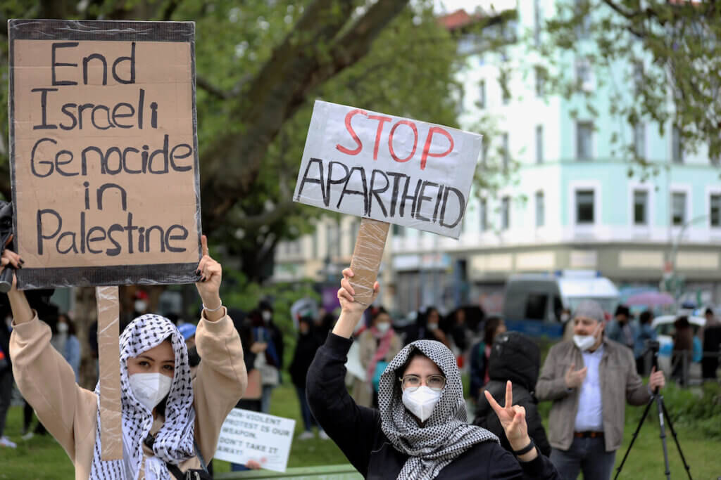 People attend a protest rally in solidarity with Palestinians in Berlin, Germany, Saturday, May 15, 2021. (Photo: Manar Shahin/APA Images)