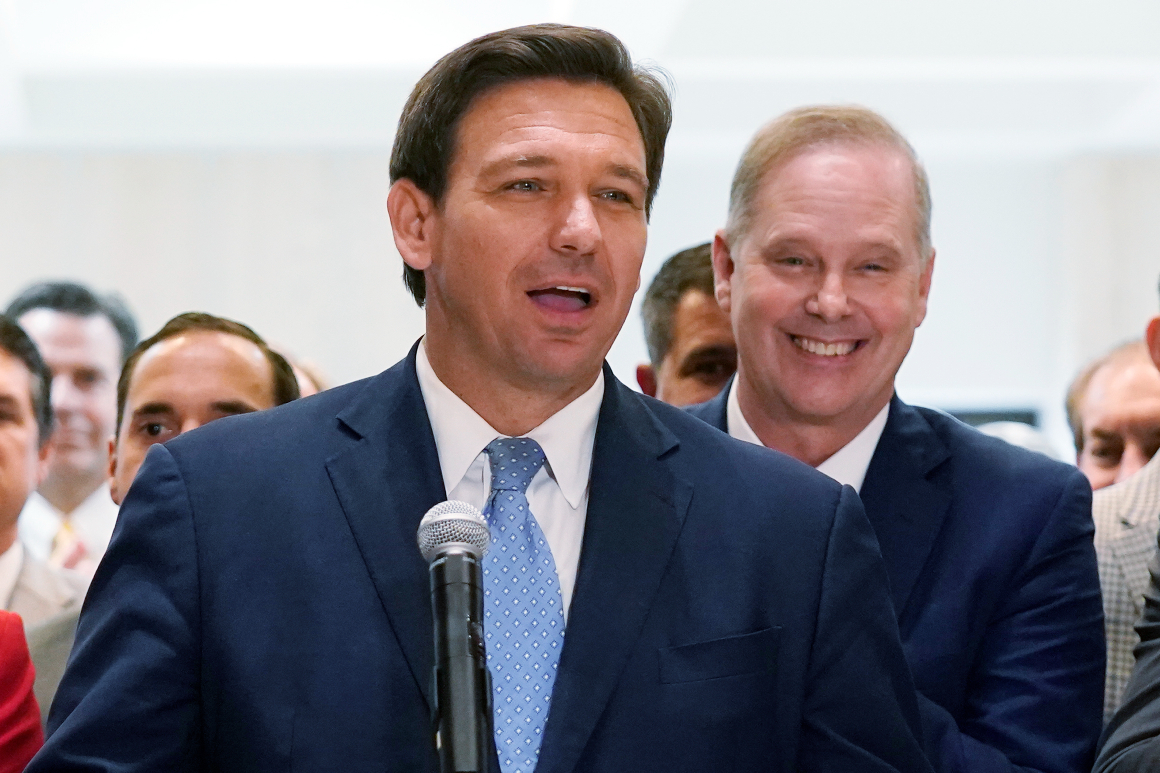 Florida Gov. Ron DeSantis speaks at the end of a legislative session at the Capitol in Tallahassee, Fla on April 30, 2021. 