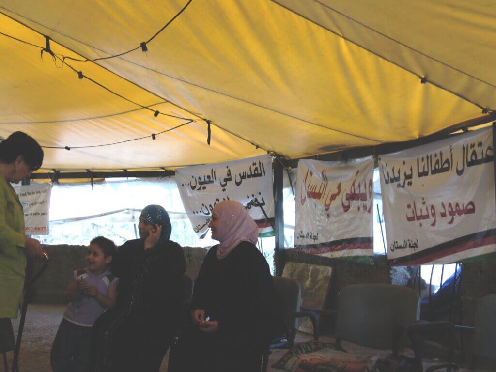 The delegation visiting a Silwan sit-in tent June 18, 2011 (Credit: Indigenous and Women of Color Feminist Delegation)