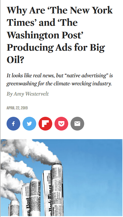Nation: Why Are ‘The New York Times’ and ‘The Washington Post’ Producing Ads for Big Oil?