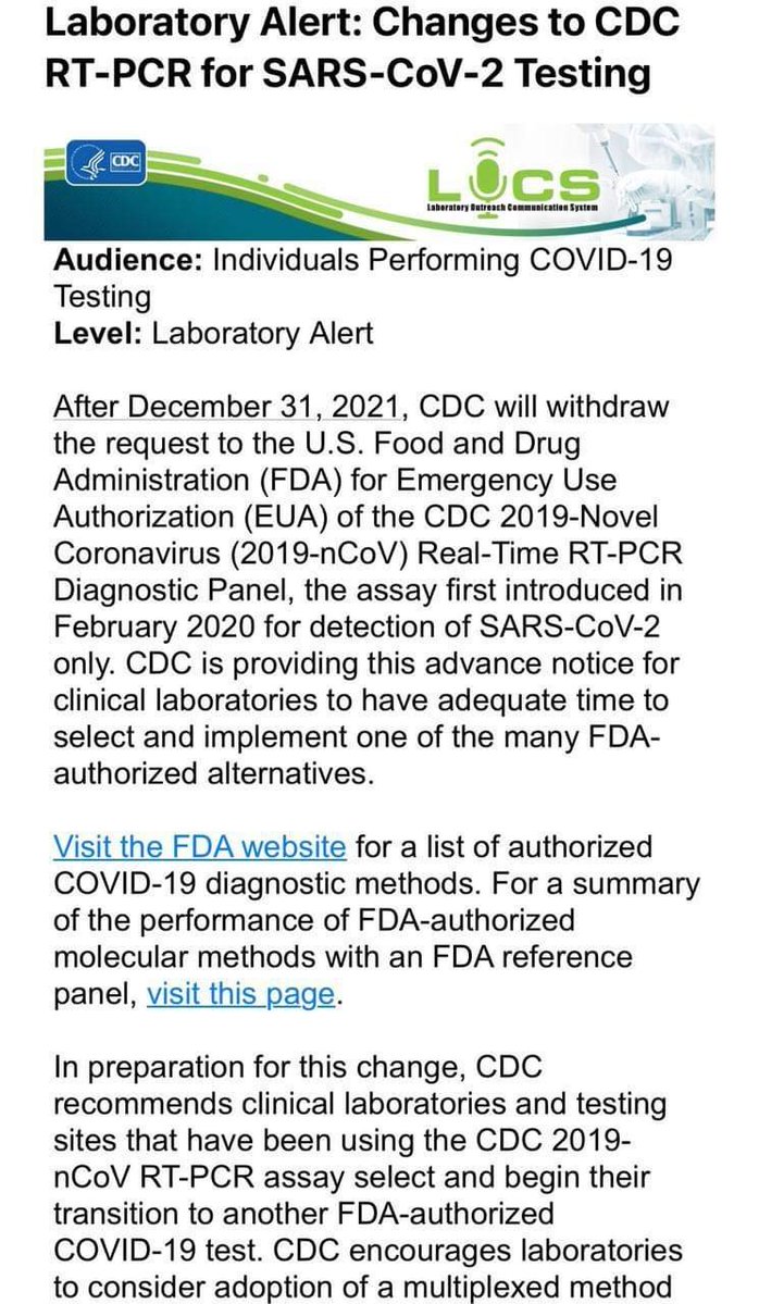 Fran on Twitter: &quot;PCR test to be withdrawn - not fit for purpose ! The FDA announced today that the CDC PCR test for COVID-19 has failed its full review. Its Emergency