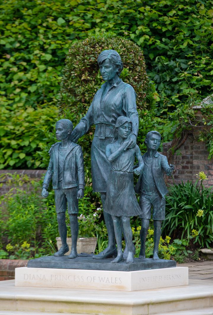 The statue of Diana, Princess of Wales, by artist Ian Rank-Broadley, in the Sunken Garden at Kensington Palace.&nbsp;