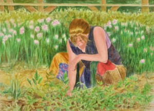 New Message by Ines Radman Woman-tending-garden-by-phyllis-tarlow