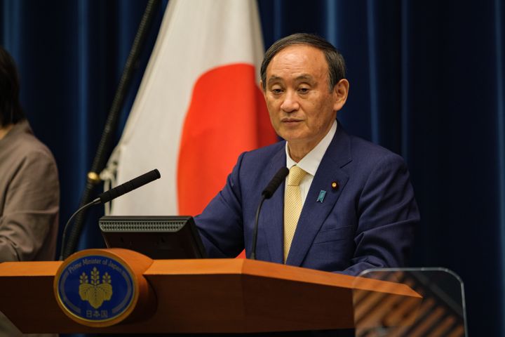 Japan's Prime Minister Yoshihide Suga, seen during a press conference on Thursday, declared&nbsp;a state of emergency in Toky
