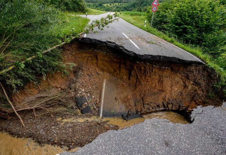 A street is destroyed between Insul and Schuld, in western Germany.