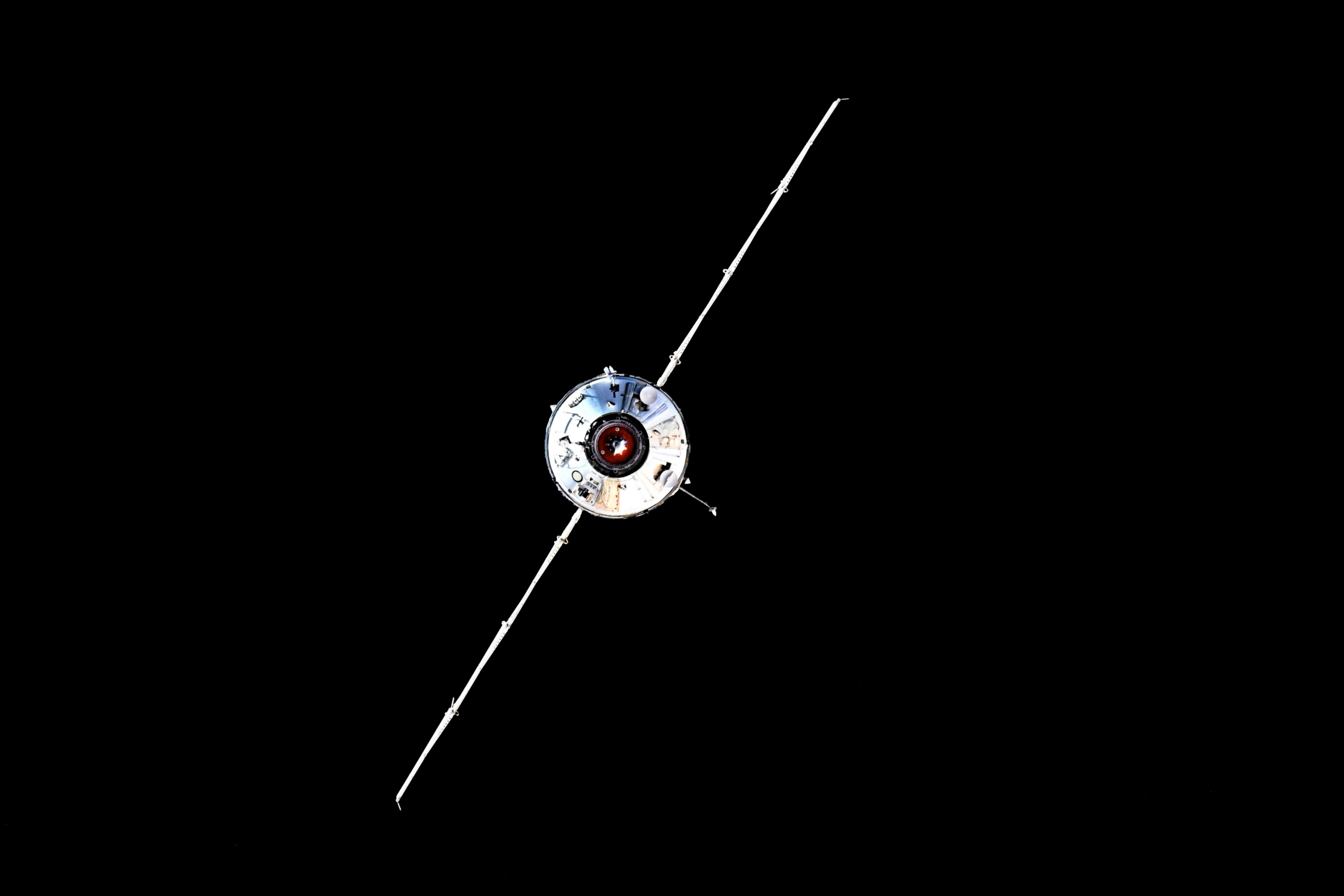 In this photo taken by Russian cosmonaut Oleg Novitsky the Nauka module is seen prior to docking with the International Space