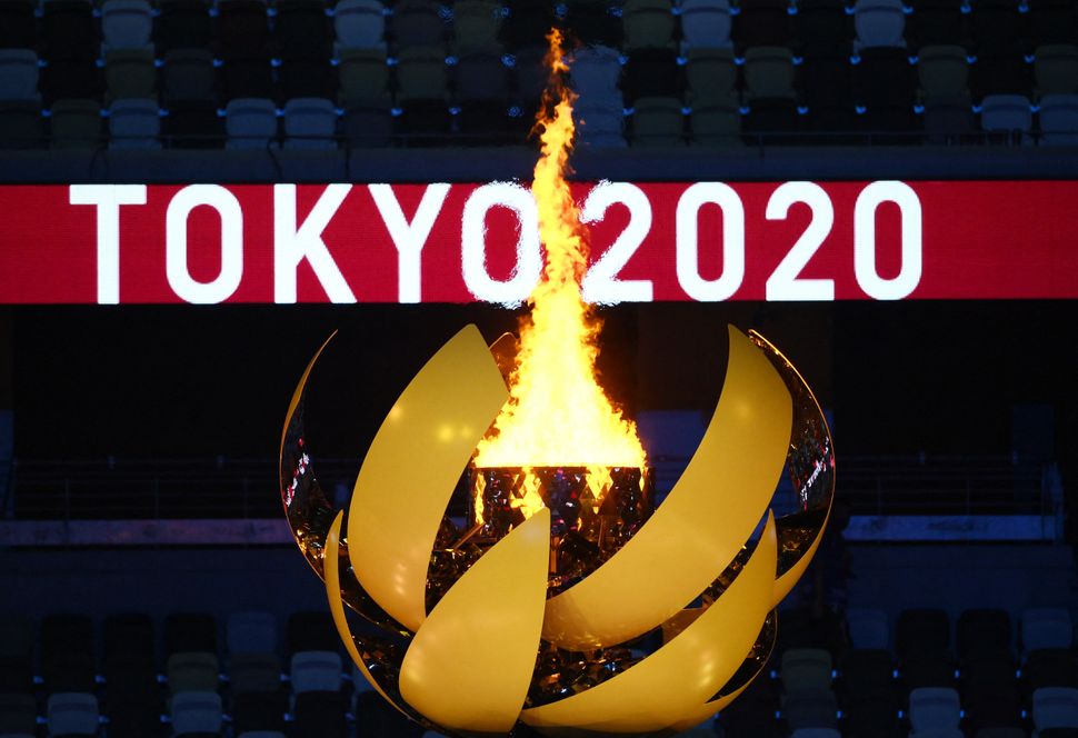 The Olympic Flame burns.&nbsp;