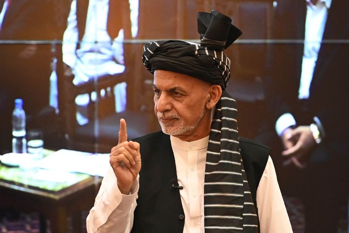 Afghanistan's President Ashraf Ghani gestures during a function at the Afghan presidential palace in Kabul on August 4, 2021.