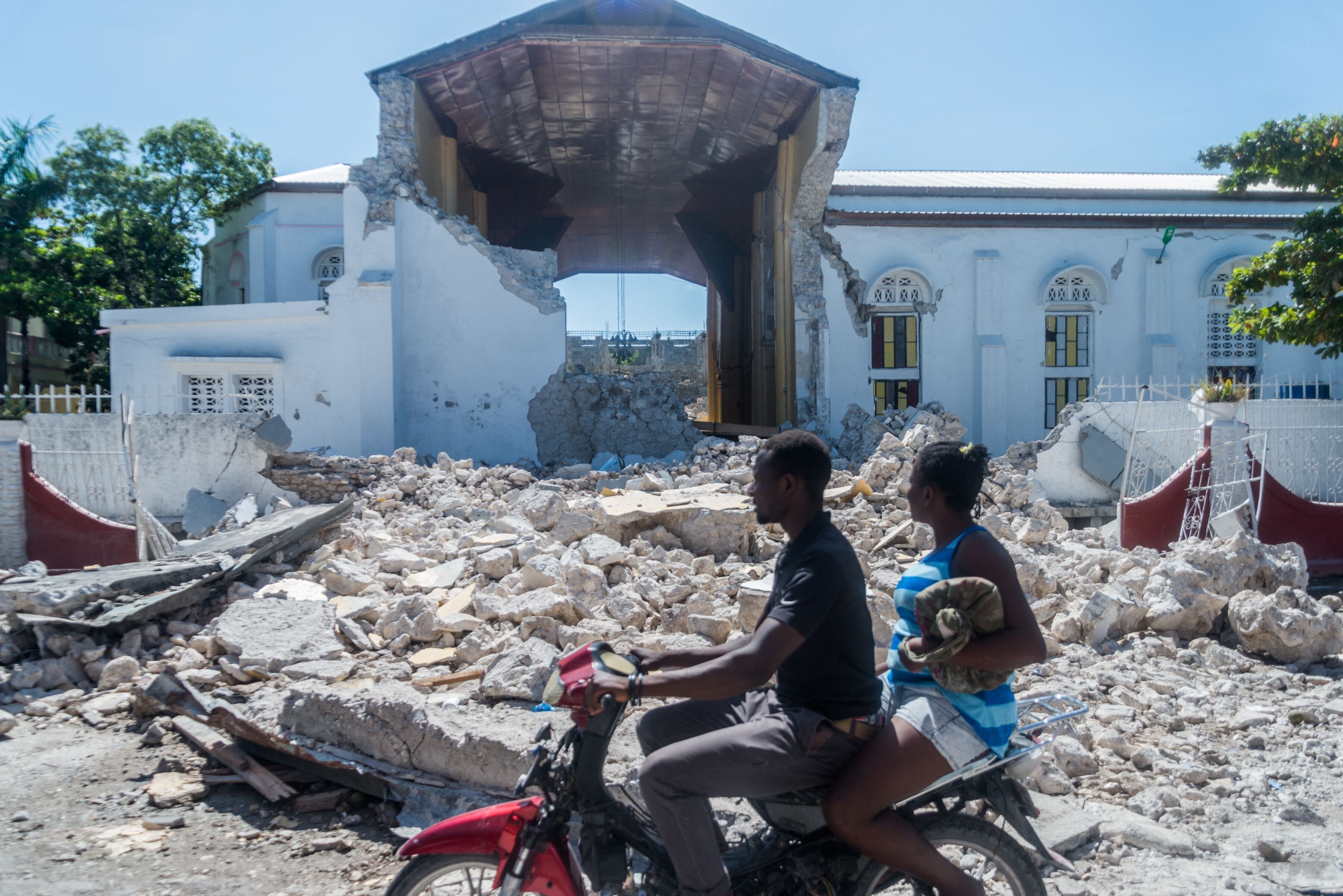 The "Sacr&eacute; coeur des Cayes" church in Les Cayes was destroyed on August 15, 2021, after a 7.2-magnitude earthquake str