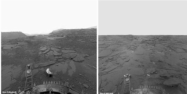 images of the surface of venus taken by the soviet venera 13 descent module in 1982.