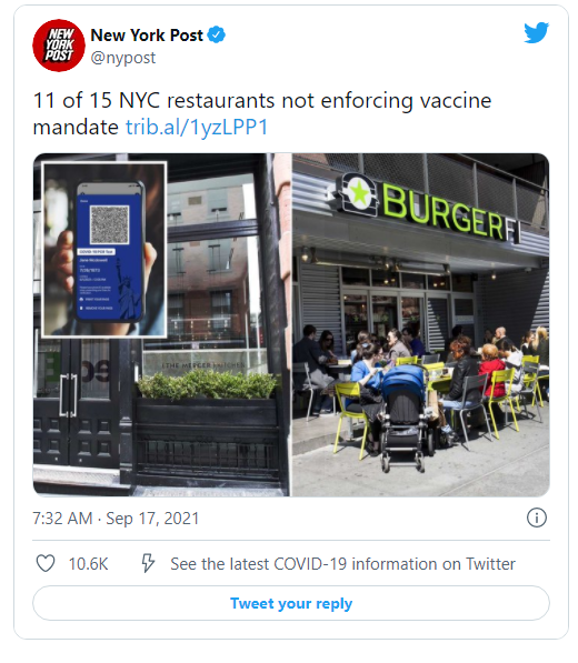 Investigation: Majority Of NYC Restaurants Not Enforcing Vax Mandate — Backlash Against Tyrannical Mandate Grows Image-1466