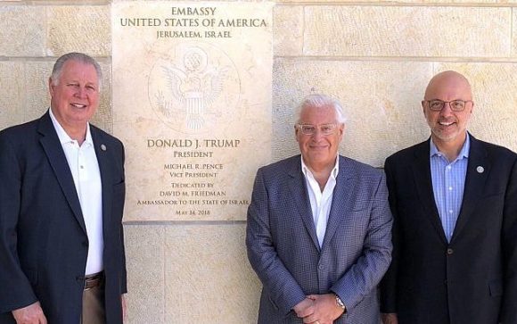 David Friedman and Ted Deutch at the new US embassy in Jerusalem.