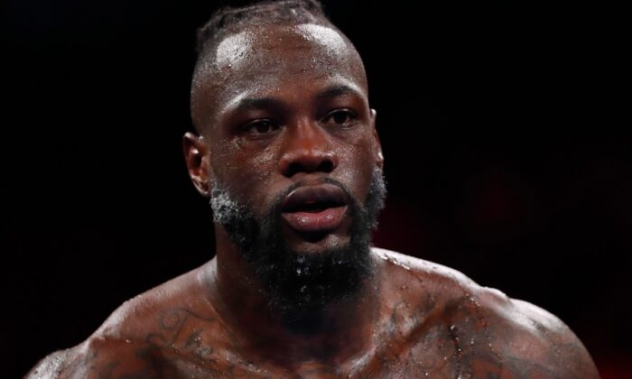 Deontay Wilder during the WBC heavyweight world championship fight at T-Mobile Arena, Las Vegas, Nev., on Oct. 9, 2021. (Steve Marcus/Reuters)