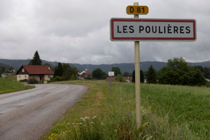 A road leading to Les Poulières, France, the village where a group of men inspired by QAnon-style conspiracy theories are accused of abducting an 8-year-old girl on April 13 to return her to her mother, who had lost custody. 