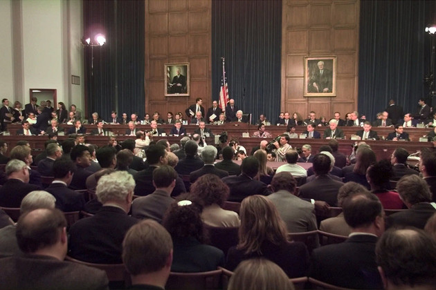 Henry Hyde presides over the committee's impeachment hearing for President Bill Clinton.
