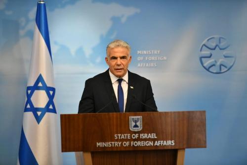 Israeli Foreign Minister Yair Lapid holds a press conference at the Foreign Ministry, in Ukraine, on April 24, 2022 in Jerusalem. [Israeli Gov't Press Office (GPO - Anadolu Agency]