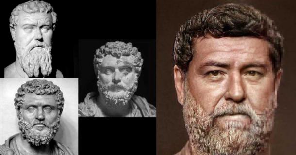 Marble busts of Didius Julianus who bought the Roman Empire at the end of the 2nd century AD in a facial reconstruction artwork created by Daniel Voshart. Source: Daniel Voshart / CC BY-NC-SA 4.0