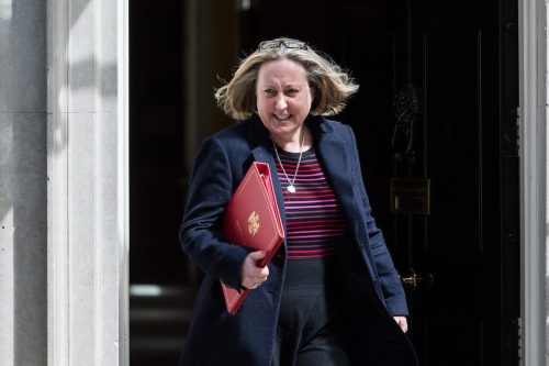 Secretary of State for International Trade and President of the Board of Trade Anne-Marie Trevelyan leaves Downing Street after attending the weekly Cabinet meeting in London, United Kingdom on May 24, 2022 [Wiktor Szymanowicz/Anadolu Agency]