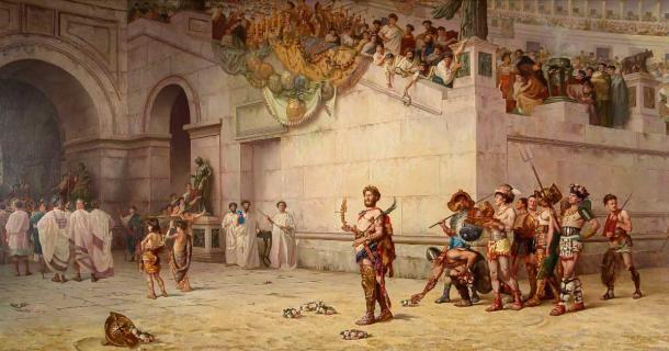 The Emperor Commodus Leaving the Arena at the Head of the Gladiators by American muralist Edwin Howland Blashfield. Source: Public Domain