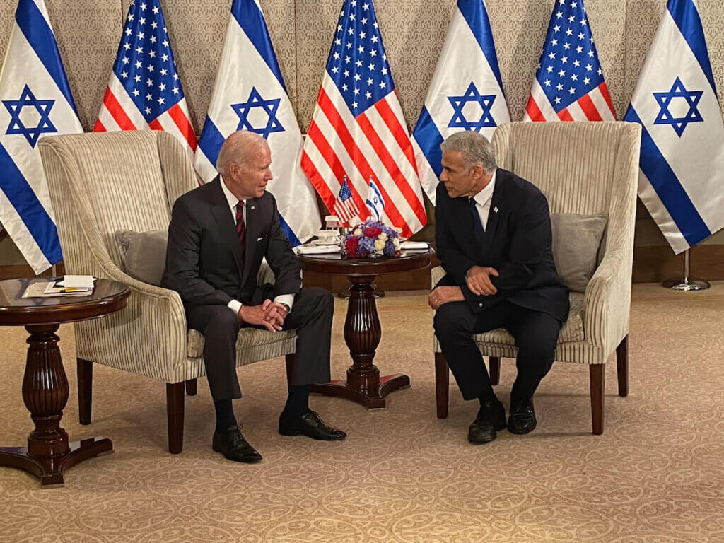Yair Lapid and Joe Biden speak to the media after their meeting in Jerusalem, July 14, 2022. (Photo: Can Merey/dpa via ZUMA Press/APAIMAGES)