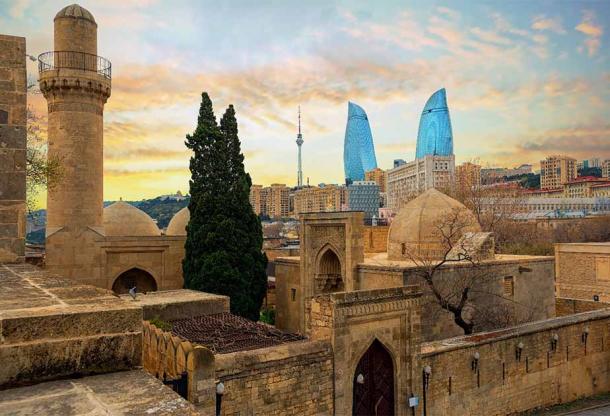 Azerbaijan's Walled City of Baku holds centuries of bloody history and early oil wealth, and now its skyline is a mixture of ancient, modern and contemporary architecture. Source: Boris Stroujko / Adobe Stock