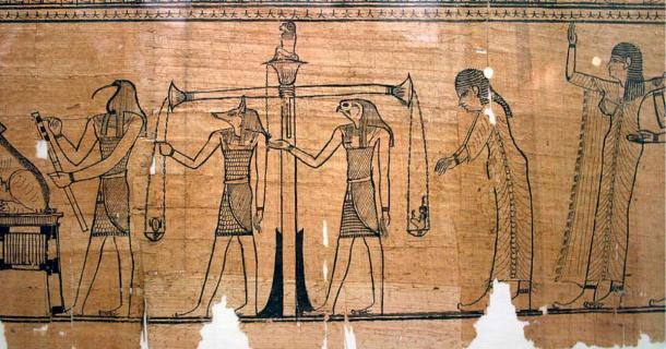 The Weighing of the Heart ritual, shown in the Book of the Dead of Sesostris. Source: Manfred Werner - Tsui / CC BY-SA 3.0