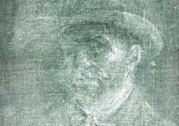 Section of X-ray image of Vincent van Gogh self-portrait discovered at the back of another van Gogh painting housed in Edinburgh. Source: National Galleries of Scotland