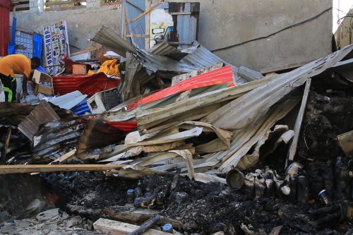 MOGADISHU, SOMALIA - APRIL 23: A view from the damage around the explosion site after a bomb attack at a restaurant in Mogadishu, Somalia on April 23, 2022. As a result of the attack, some businesses in the area were damaged and multiple casualties reported. ( Abukar Mohamed Muhudin - Anadolu Agency )