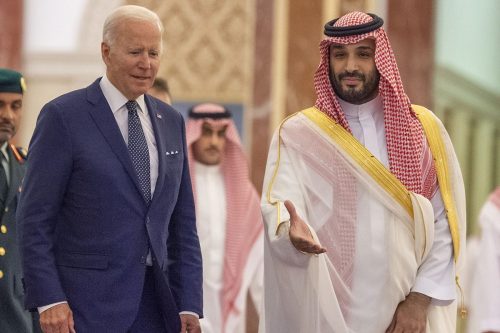 US President Joe Biden (L) meets Saudi Arabian Crown Prince Mohammed bin Salman (R) in Jeddah, Saudi Arabia on 15 July 2022 [Royal Court of Saudi Arabia/Anadolu Agency]